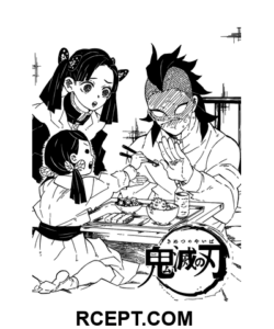 Dämonentöter isst mit der Familie Ausmalbild