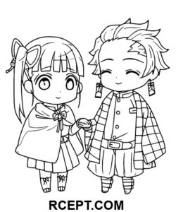 Kanao hält Händchen mit Tanjiro Ausmalbild