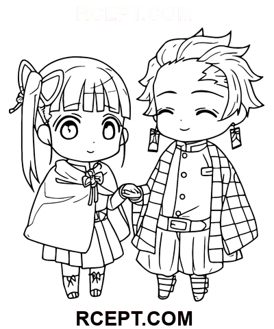 Kanao hält Händchen mit Tanjiro Ausmalbild