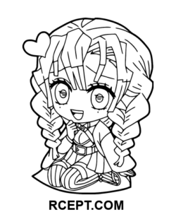 Mitsuri Sitzt Glücklich Mit Einem Süßen THerzen Ausmalbild