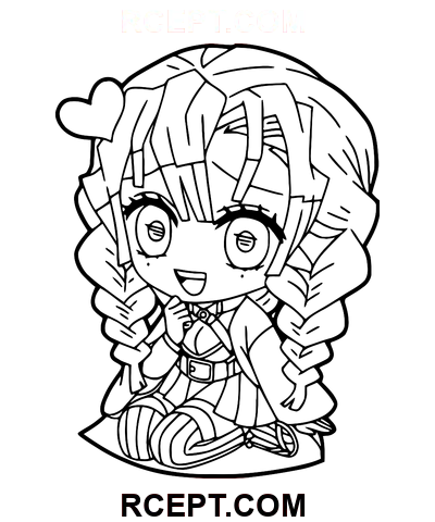 Mitsuri Sitzt Glücklich Mit Einem Süßen THerzen Ausmalbild