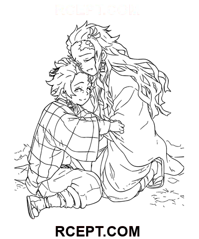 Tanjiro und Nezukos verbinden sich Ausmalbild