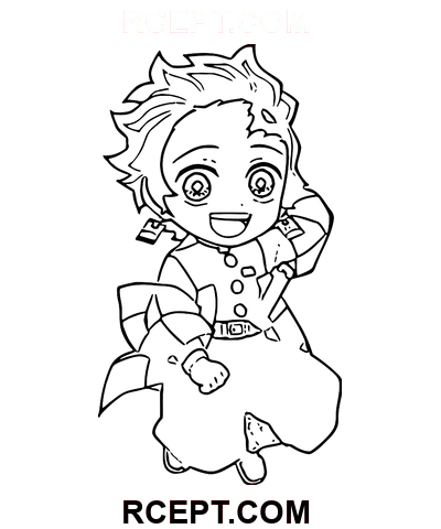 Tanjiro Sitzt Und Lächelt Ausmalbild