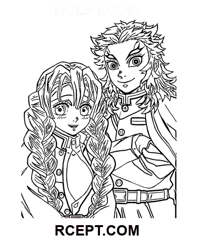 kanroji, mitsuri, dæmondræber, tegning farvelægning side