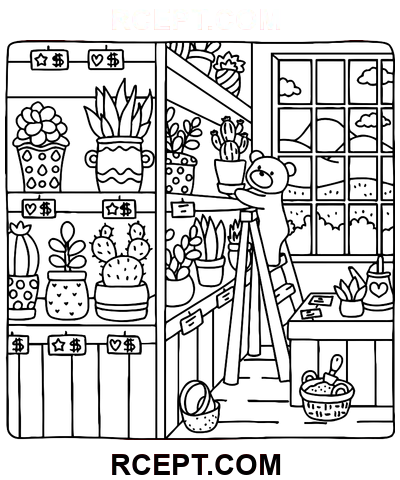 Roztomilý obchod pro relaxační terapii omalovánka