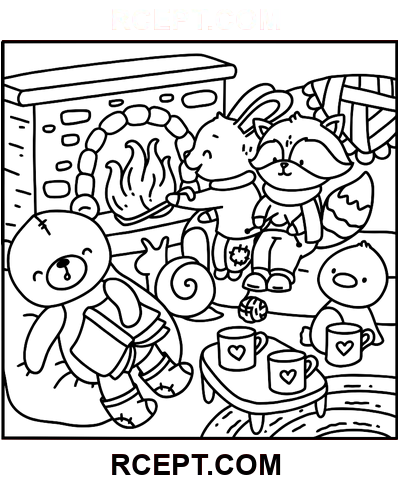 Zimní Hygge pro rodinný čas omalovánka