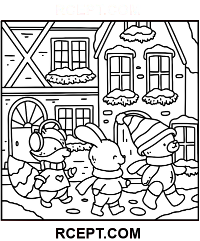 Zimní Hygge pro interaktivní zábavu omalovánka