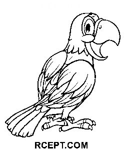Kreslený papoušek pro domácí výuku omalovánka