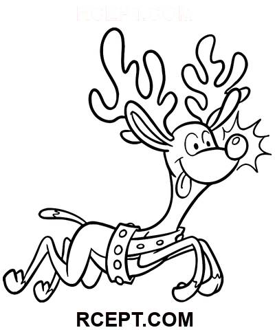 Drôle de renne au nez rouge coloriage