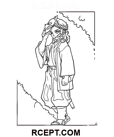 Desen Line Art Demon Slayer pagina de colorat