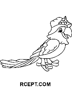 Desen liniar de papagal de desene animate pagina de colorat